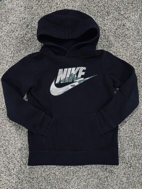 Nike Kids Navy Hoodie with Grey & White Logo